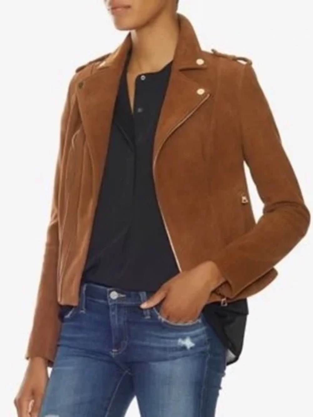 $398 INTERMIX Tobacco Brown Suede Biker Jacket EUC/sz S